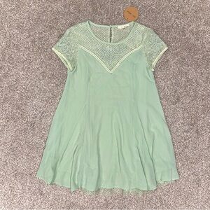 NWT Seafoam Green Mini Babydoll Fairy Dress w Embroidered Sheer Mesh Detail